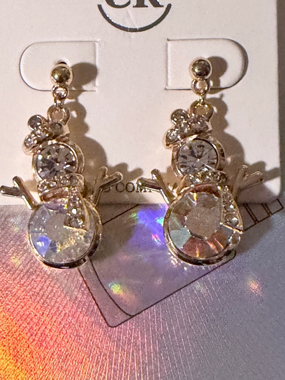Crystal Snowman Drop Earrings - Gold Tone